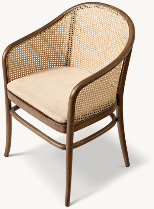 Three Quarter Back view of Juliette Cane Barrel Dining Chair Fabric Cushion 