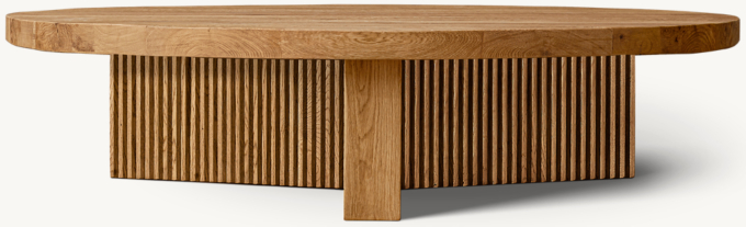 Reclaimed Oak Reeded Plank Round Coffee Table