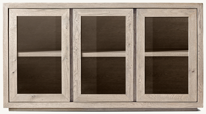Front view of Reclaimed Oak Thin Frame Glass Triple-Door Sideboard 