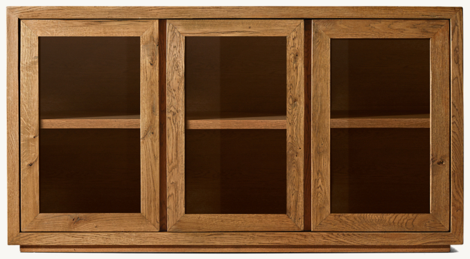 Front view of Reclaimed Oak Thin Frame Glass Triple-Door Sideboard 