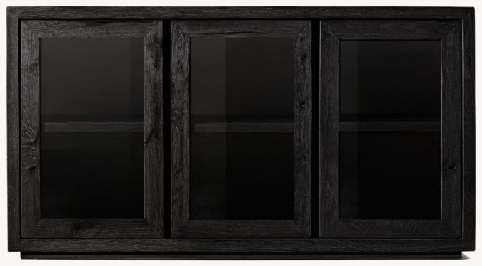 Front view of Reclaimed Oak Thin Frame Glass Triple-Door Sideboard 