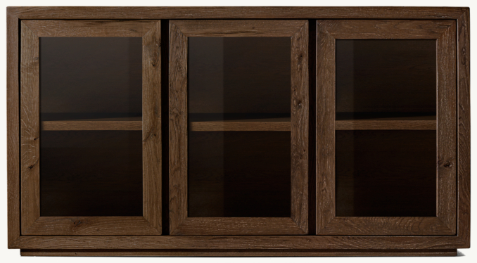 Front view of Reclaimed Oak Thin Frame Glass Triple-Door Sideboard 