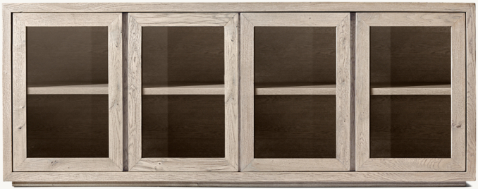 Front view of Reclaimed Oak Thin Frame Glass 4-Door Sideboard 