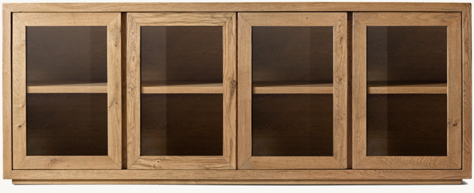 Front view of Reclaimed Oak Thin Frame Glass 4-Door Sideboard 
