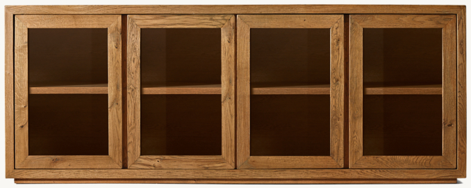 Front view of Reclaimed Oak Thin Frame Glass 4-Door Sideboard 