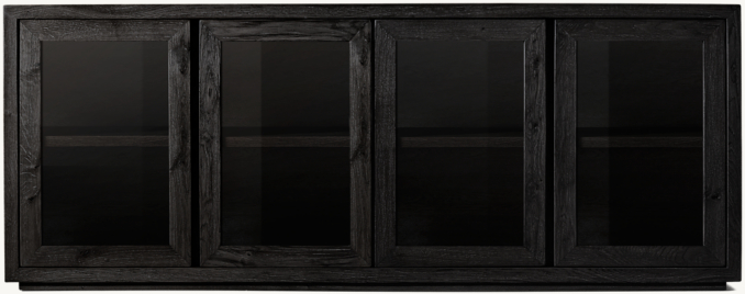 Front view of Reclaimed Oak Thin Frame Glass 4-Door Sideboard 