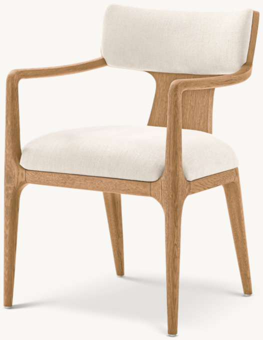 Vue de Trois Quarts - Ligné - Fauteuil de Salle à Manger en Tissu - Chêne Brossé Naturel