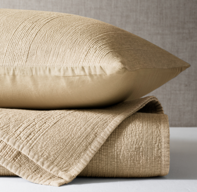 Front view of Banded Washed Linen Coverlet 