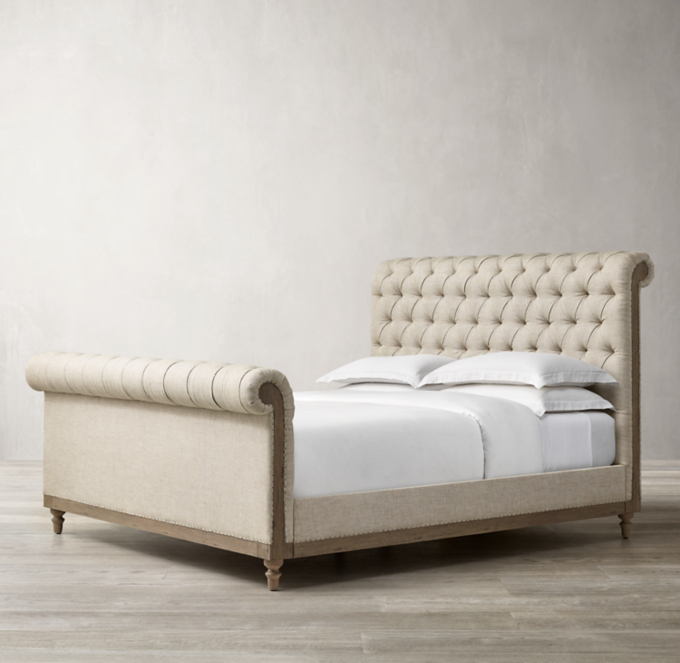 Deconstructed Chesterfield Sleigh Fabric Bed With Footboard