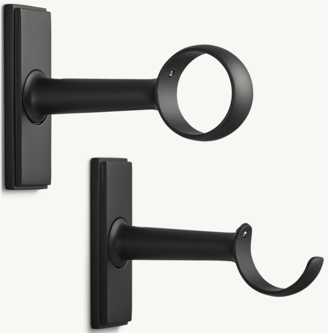 Closed bracket and open c-bracket with rectangular backplate shown (top to bottom) shown in Matte Black.