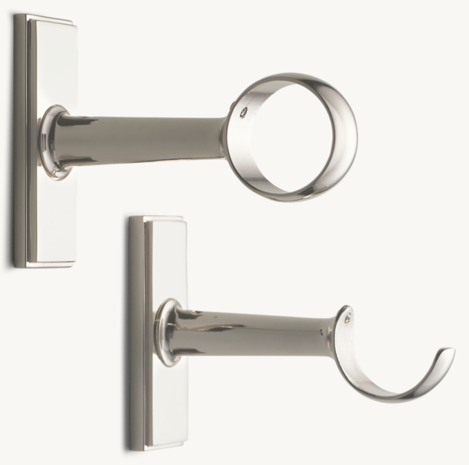 Closed bracket and open c-bracket with rectangular backplate shown (top to bottom) in Polished Nickel.