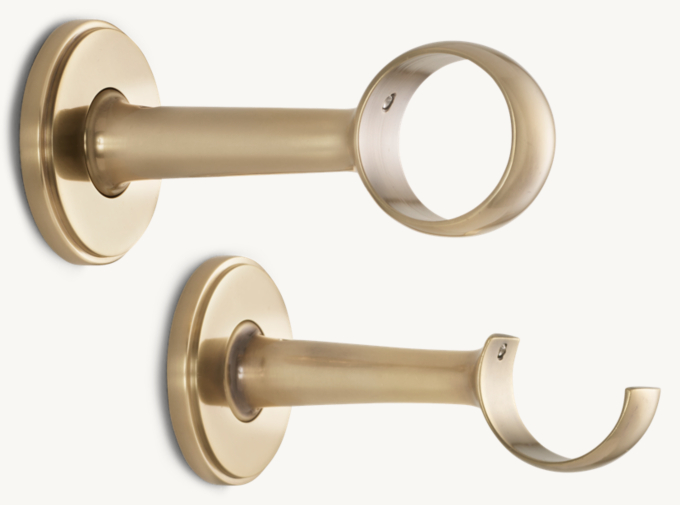 Closed bracket and open c-bracket with round backplate shown (top to bottom) shown in Antiqued Lacquered Brass.