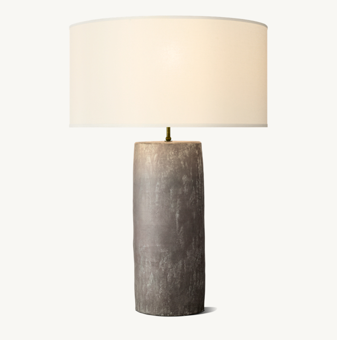 36&#34; table lamp shown in Dark Grey with French Drum Linen Shade, size I, in White Linen with Frosted lining.