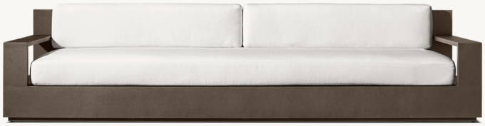 111" Luxe sofa shown in Bronze. Cushions shown in White Perennials&#174; Performance Textured Linen Weave.