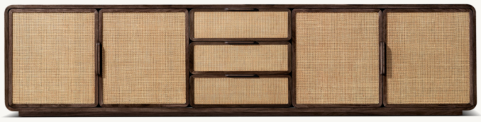 Santiago Cane 4-Door Low Media Console with Drawers