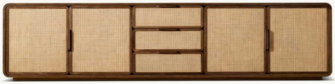 Santiago Cane 4-Door Low Media Console with Drawers