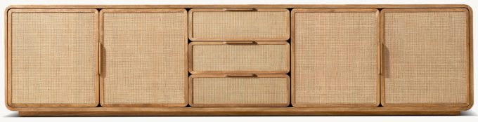 Santiago Cane 4-Door Low Media Console with Drawers