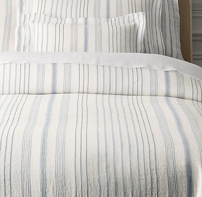 Italian Jacquard Stripe Linen Duvet Cover, Restoration Hardware Bedding Duvet Cover