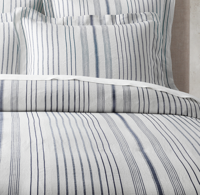 Restoration Hardware Italian Jacquard Stripe Linen King Button purchases Duvet Cover