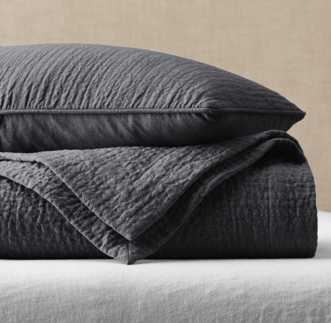 VintageWashed Linen ChannelQuilted Coverlet
