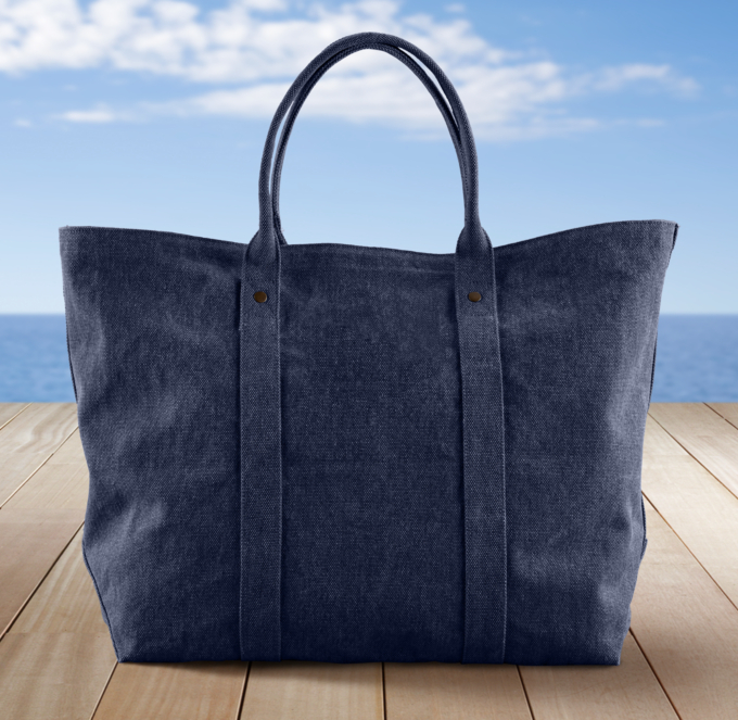 Washed Canvas Beach Tote - Navy