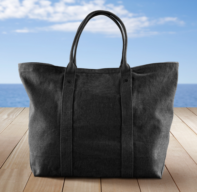 Washed Canvas Beach Tote - Black