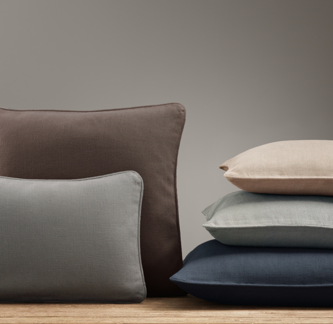 Overhead view of  Belgian Textured Linen Piped Pillow Cover 