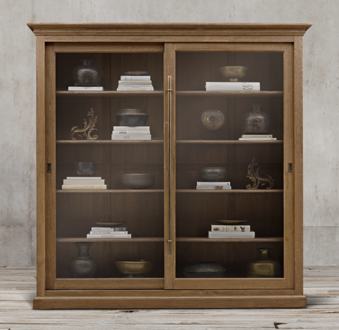 20th C. English Brass Bar Slider Glass DoubleDoor