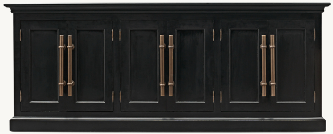 Front view of 20Th C. English Brass Bar Pull 6-Door Sideboard 