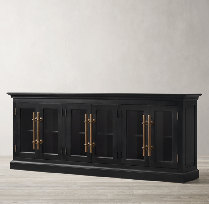 20th C. English Brass Bar Pull Glass 6Door Sideboard