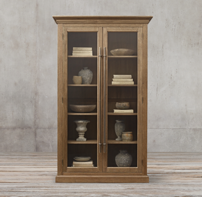 20th C. English Brass Bar Pull Glass DoubleDoor