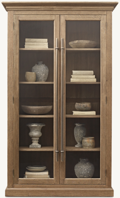 Front view of 20Th C. English Brass Bar Pull Glass Cabinet 
