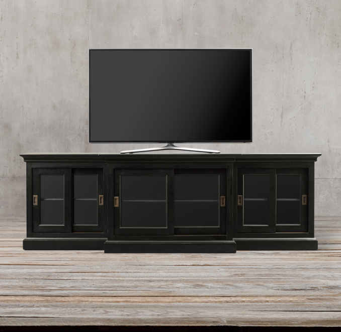 20Th C. English Slider Glass Media Console