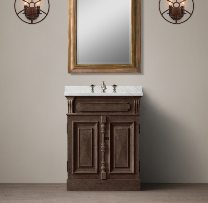 19th C. French Carved Door Powder Room Vanity Sink