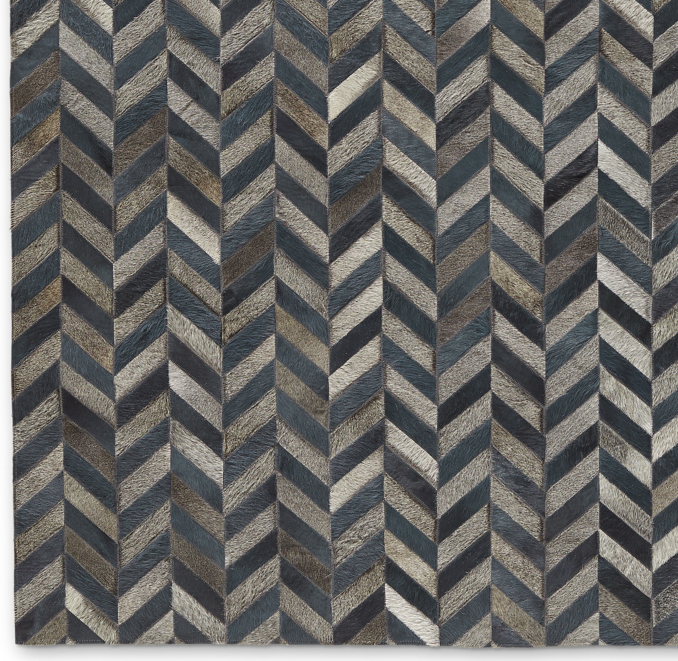 Chevron Cowhide Rug Swatch Blue Grey