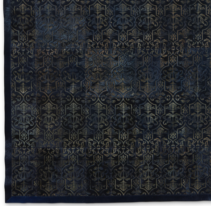Etched Porta Tile Cowhide Rug Swatch Navy