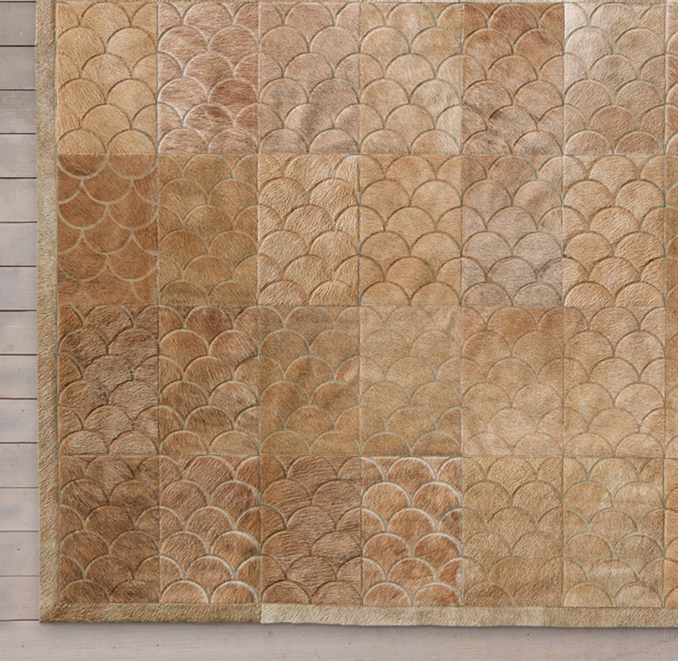Etched Scallop Cowhide Rug Swatch Sand