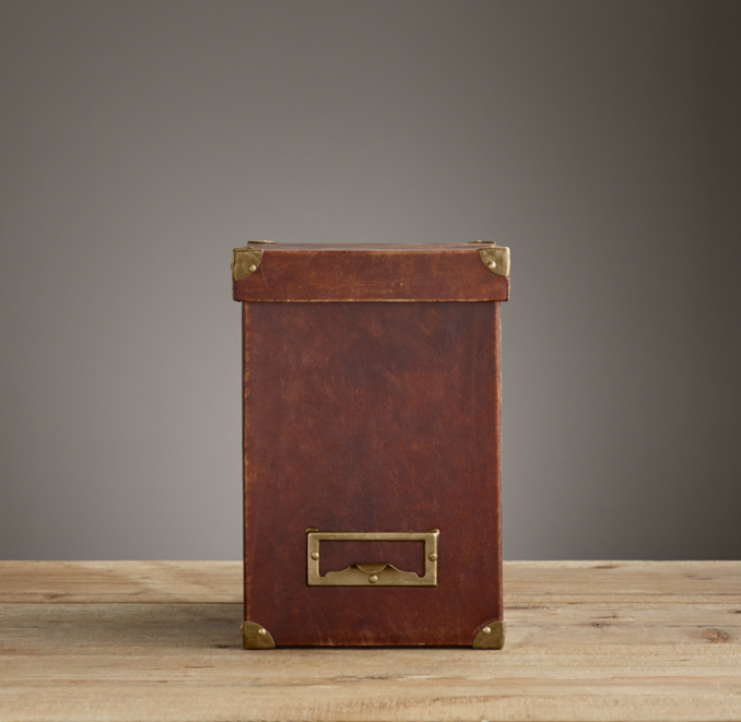 Distressed Leather Hanging File Box Brown - Small | RH