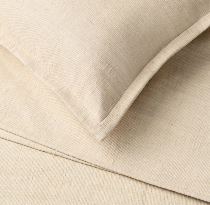 Detail view of Raw Silk Channel-Stitched Coverlet 