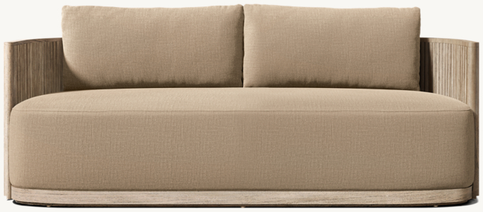 72&#34; sofa shown in Aged Teak. Cushions shown in Camel Perennials&#174; Textured Linen Weave.