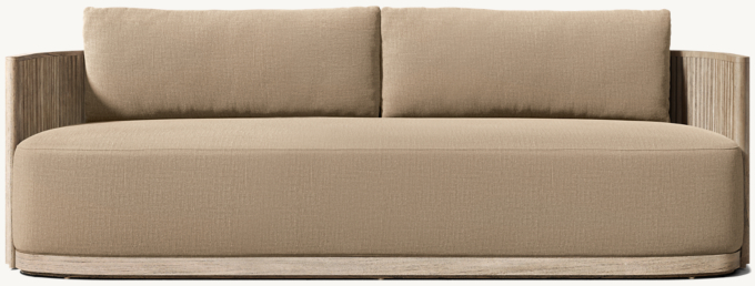 84&#34; sofa shown in Aged Teak. Cushions shown in Camel Perennials&#174; Performance Textured Linen Weave. 