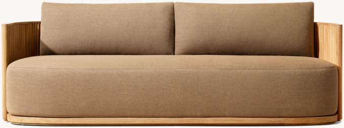 84&#34; sofa shown in Natural Teak. Cushions shown in Camel Perennials&#174; Textured Two-Tone Linen.