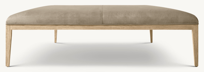 French Contemporary Leather Square Coffee Ottoman 