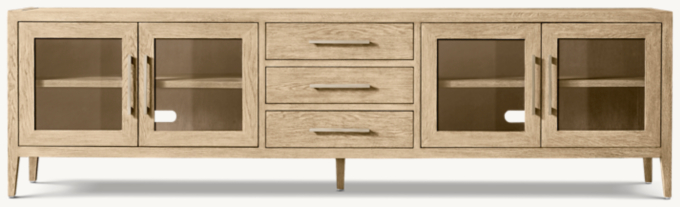 French Contemporary Glass 4-door Media Console With Drawers 
