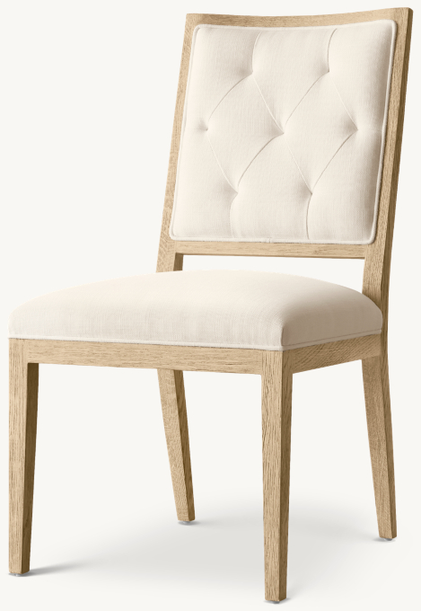 French Contemporary Tufted Square Fabric Dining Side Chair
