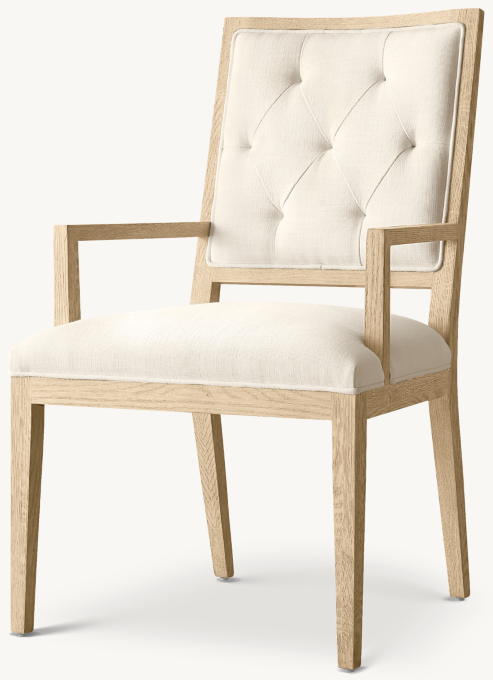 French Contemporary Tufted Square Fabric Dining Armchair 