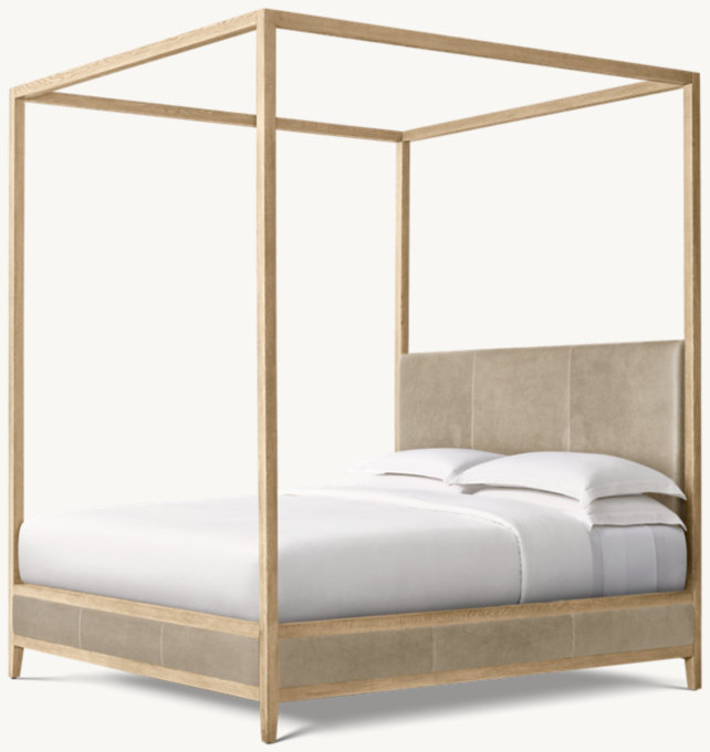 French Contemporary Leather Panel Canopy Bed