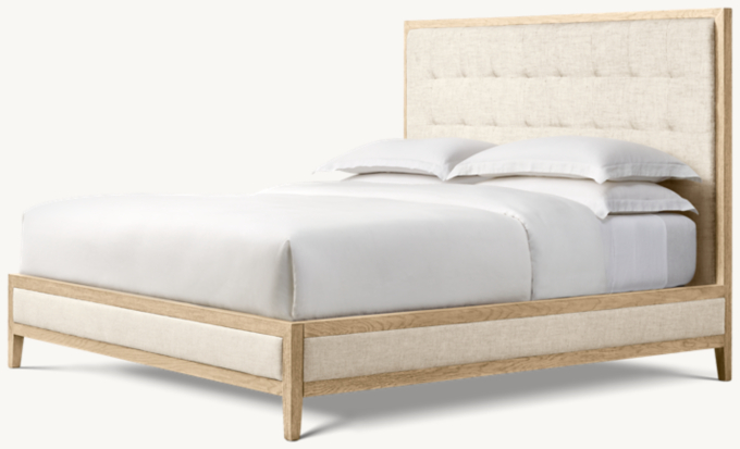 French Contemporary Fabric Box-Tufted Panel Bed