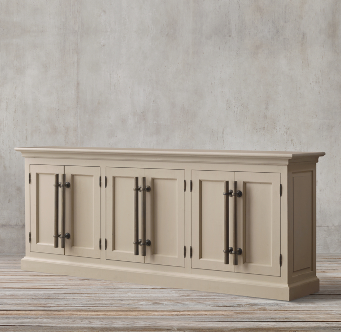 20th C. English Brass Bar Pull Panel 6Door Sideboard