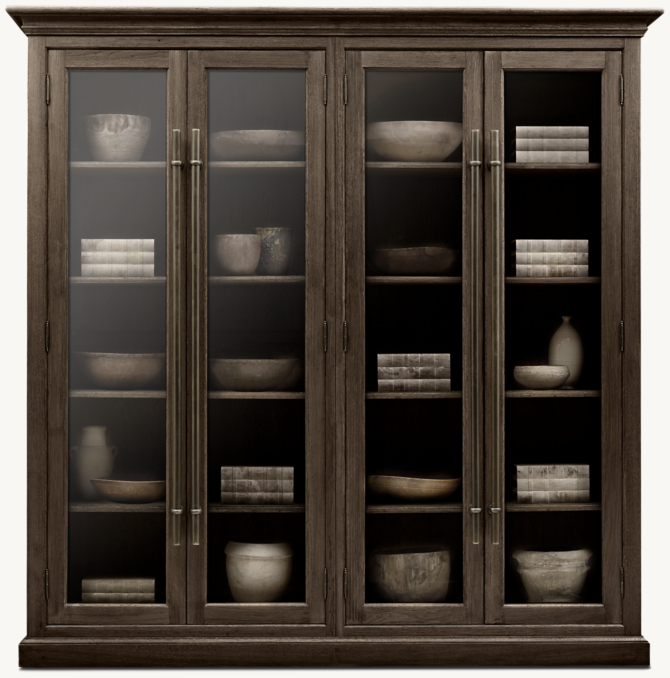 20th C. English Brass Bar Pull Glass 4-Door Cabinet | RH